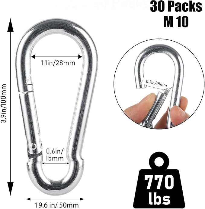 Spring Snap Hooks M5 M6 M8 M10 Carabiner Heavy Duty Carabiner Clips Galvanized Steel Quick Links Caribiniers Hammocks Hooks for Camping Hiking Outdoor Swing Pet Leash Gym-StrideForce Fitness
