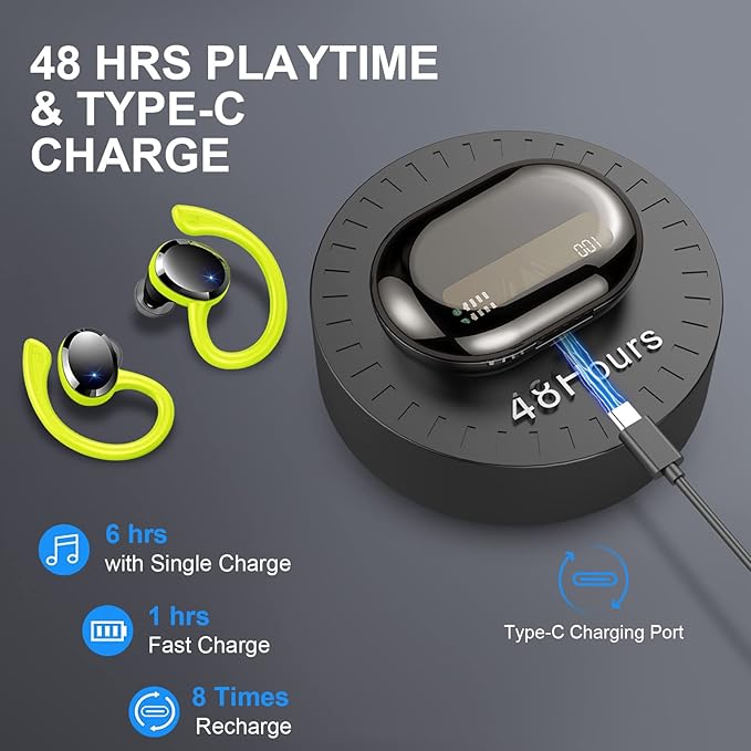 Wireless Earbuds Sport Bluetooth Headphones 5.4, 2025 Bluetooth Earbuds 4 HD Mic, Over-Ear Buds with Earhooks ENC Noise Canceling Earphones, 48Hrs Stereo, IP7 Waterproof Headset for Workout/Running-StrideForce Fitness