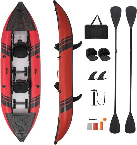 S AFSTAR Inflatable Kayak, 2 Person Canoe with 507 lbs Capacity, Drop-Stitch Floor, All Accessories & Carry Bag, 12.5 ft Large Sit in Tandem Kayak for Fishing, Camping & Exploring for Adults-StrideForce Fitness