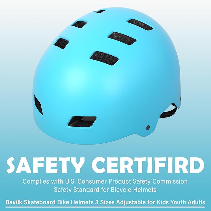 Bike Helmet 3 Sizes for Teenager Kids Youth Adults,Bavilk Skateboard Helmet Adjustable Multi-Sport Bicycle Cycling Scooter Roller Skate Inline Skating Rollerblading for Girls Boys Women Men Teen-StrideForce Fitness
