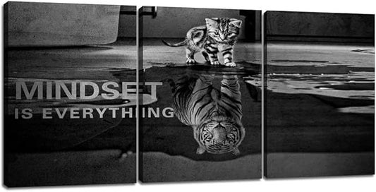 3 Panels Mindset is Everything Motivational Canvas Wall Art Inspirational Entrepreneur Quotes Poster Print Artwork Painting Picture for Framed Home Decoration Living Room office bedroom 36''W x 16''H-StrideForce Fitness