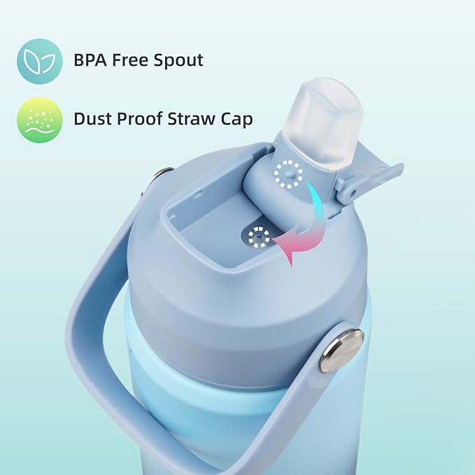 Insulated Water Bottle with Straw Lid,32 oz Stainless Steel Vacuum Metal Bottle with Silicone Handle, Sky-StrideForce Fitness