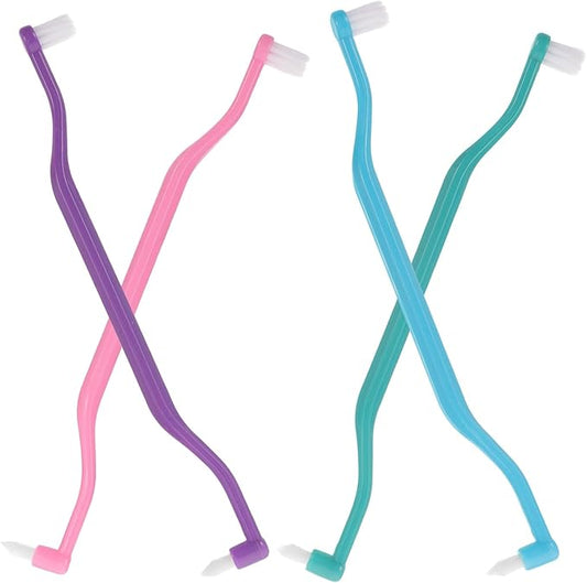 Double-Headed Toothbrushes 4pcs Compact Tapered Interdental Brushes for Daily Teeth Cleaning and Oral Care, Portable Household Toothbrushes for Braces and Denture Maintenance