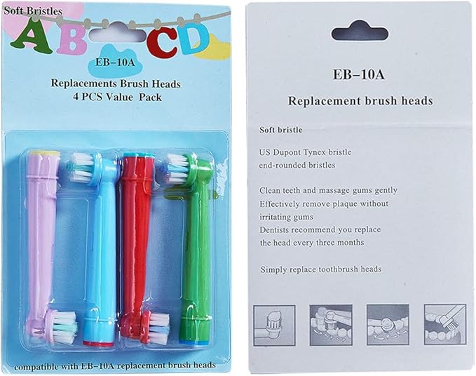 Kids Toothbrush Replacement Heads for Oral-B, Extra-Soft Bristles, Fits for Oral-B Braun Electric and Battery Brushes, Except Vitality Sonic, CrossActino Power, Sonic Complete, Pulsonics, EB-10A
