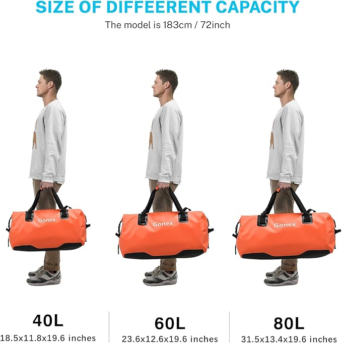 Gonex 40L 60L 80L Extra Large Waterproof Duffle Travel Dry Duffel Bag Heavy Duty Bag with Durable Straps & Handles for Kayaking Paddleboarding Boating Rafting Fishing-StrideForce Fitness