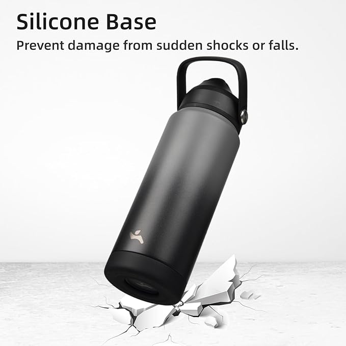 Insulated Water Bottle with Straw Lid,40 oz Stainless Steel Vacuum Metal Bottle with Silicone Handle,Gray Black-StrideForce Fitness