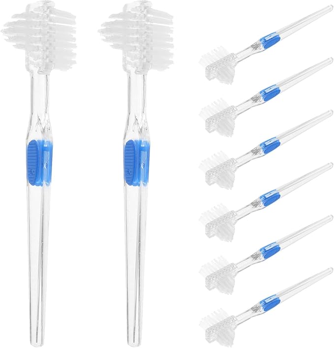 8pcs Soft Denture Toothbrush: Small Double-Sided Brush for Partial Denture and Mouth Retainer Cleaning - Compact Dental Retainer Cleaning Tool for Elderly