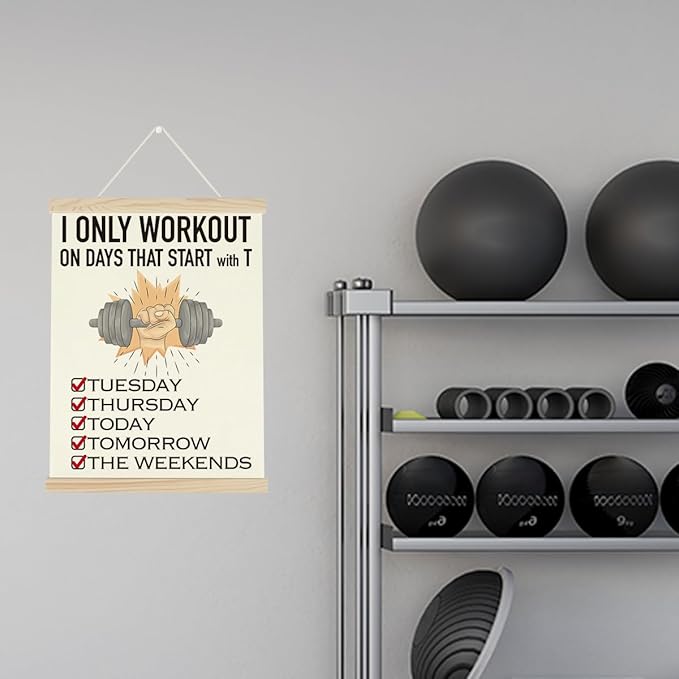 Gym Motivational Posters Funny College Dorm Posters Gifts for Guys Girls Friends I Only Workout on Days That Start with T Gym Flag Wall Art Decor Sign for Home Gym Bedroom Office-StrideForce Fitness