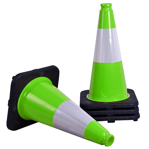 OrangeStar 4-Pack 18" Traffic Cones with Weighted Rubber Base, 6" Reflective Collar, Green Safety Cones for Parking Lot, Road Construction, Warehouse, Highway, Weatherproof PVC-StrideForce Fitness