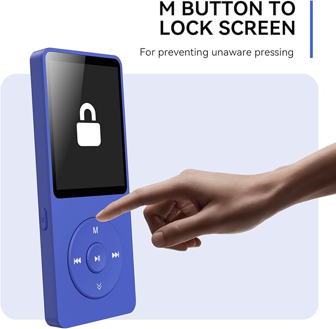 AGPTEK A02 MP3 Player with Bluetooth 5.3, 1.8 inch Screen Portable Music Player with Speaker, FM Radio, Voice Recorder, Supports Expanded Up to 128GB(Blue, 64GB)-StrideForce Fitness