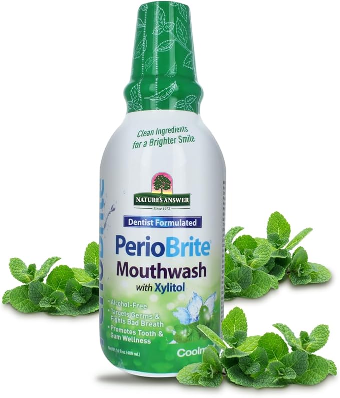 Nature's Answer PerioWash Mouthwash Alcohol-Free Cool Mint - 16 fl oz | Fluoride Free | Natural Breath Freshener | Stain Remover | Natural Teeth Whitener
