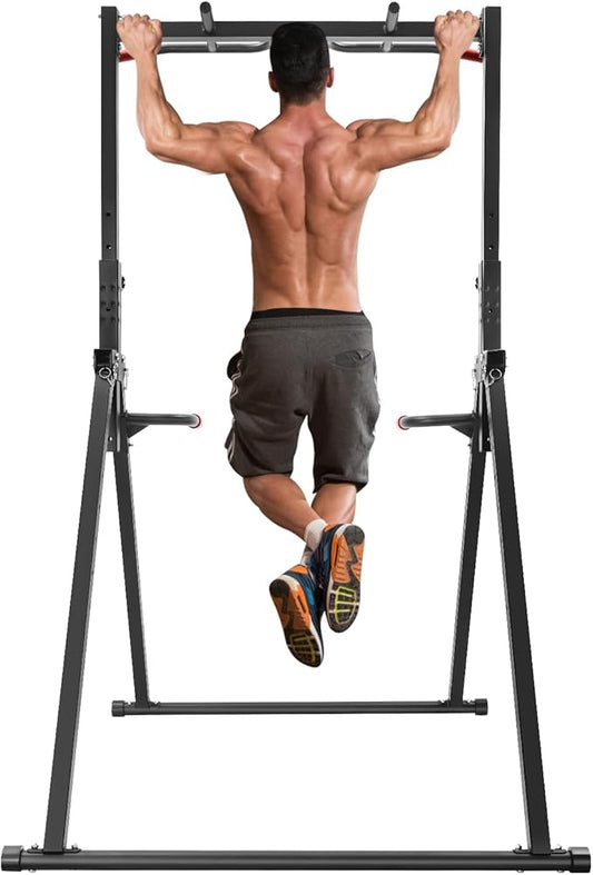 Foldable Power Tower Pull Up Bar Dip Station, 200kg/440.92lbs Triangular Pull Up Bar Station Adjustable, Multi-Function Strength Training Fitness Equipment for Home Gym-StrideForce Fitness