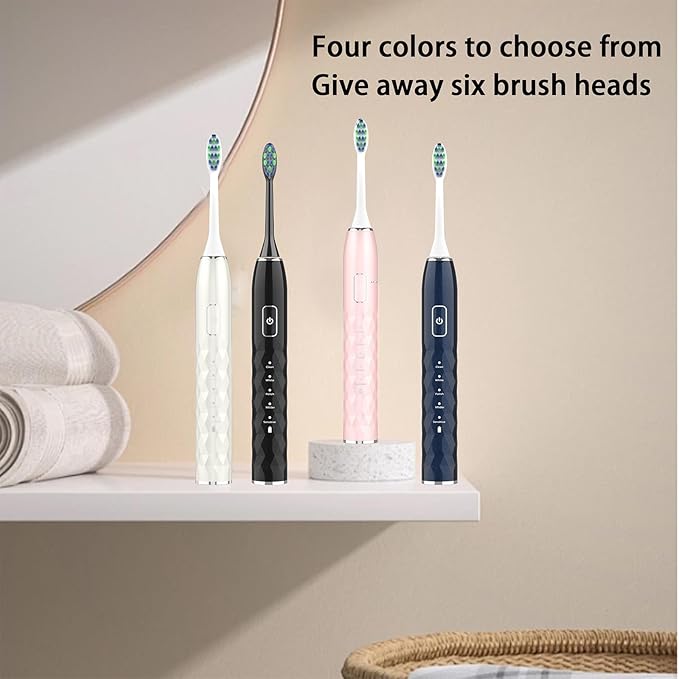Sonic Electric Toothbrush for Adults - Deep Cleaning Teeth Whitening6 Replacement Brush Heads100-Day Battery5 Modes w/SensitiveIPX7 Waterproof (Color Options)