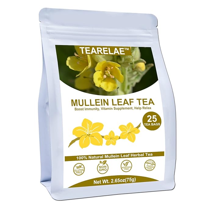 TEARELAE - Mullein Tea Bags For Lungs - 2.65 oz/75g (3g X 25 Bags) - 100% Pure Natural Premium Mullein Leaf Tea - Non-GMO - Caffeine-free - Good For Respiratory System-StrideForce Fitness