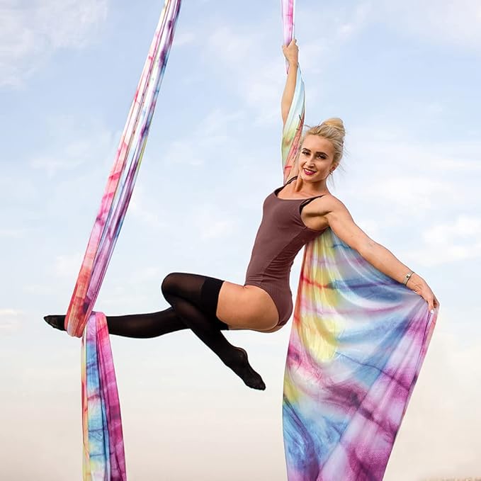 PRIOR FITNESS Aerial Silks Kit Colorful 9/15/20 Yards 40D Nylon Fabric Hammock Set With Hardware & Guide for All Levels Of Aerial Yoga Practice and Acrobatic Flying For Adults Aerial silk-StrideForce Fitness