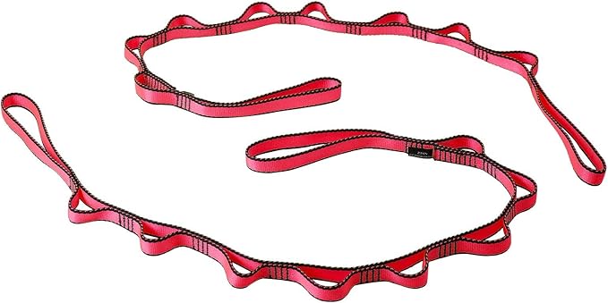 DASKING 23KN (5070 lbs) Heavy Duty Climbing Straps - 2 Pack Adjustable Daisy Chain Webbing for Aerial Yoga, Hammock, Fitness & Rigging - CE/EN566 Certified, Red/Grey-StrideForce Fitness