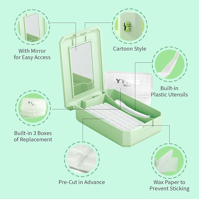 1+3 Pack Orthodontic Wax for Braces Aligners 120 Precut Wax Dots, Braces Wax, Hardcover Box Dental Wax with Mirror for Home Travel Office, Mint Flavored