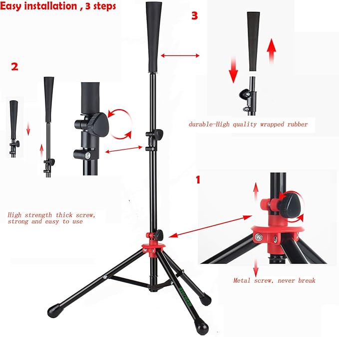 Storgem Batting Baseball tee Softball, Easy to Adjustable Height,Portable Tripod Stand Base Tee for Hitting Training Practice,with Carrying Bag-StrideForce Fitness