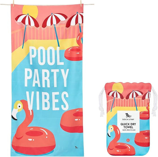 Dock & Bay Beach Towel - Quick Dry, Sand Free - Compact, Lightweight - 100% Recycled - Includes Bag - Pool Party Vibes - Extra Large (200x90cm, 78x35)-StrideForce Fitness
