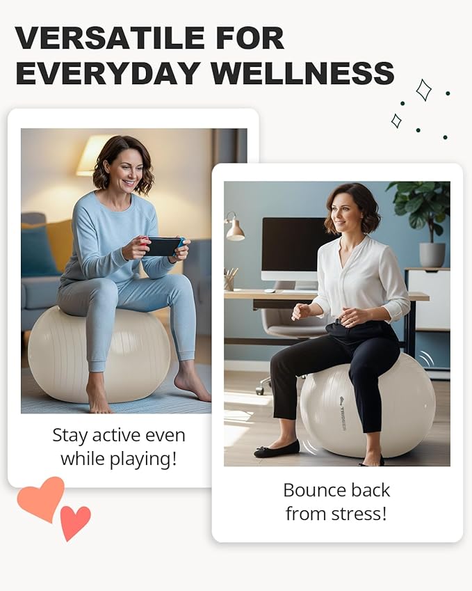 Trideer Extra Thick Yoga Ball Exercise Ball, 5 Sizes Gym Ball, Heavy Duty Ball Chair for Balance, Stability, Pregnancy, Quick Pump Included-StrideForce Fitness