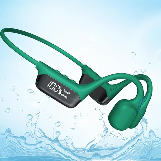 IHAO Swimming Headphones True Bone Conduction Open Ear Headset MP3 Player Built-in 32G Memory IP68 Underwater Waterproof Stereo Bluetooth Earphone for Driving Bicycling Running Skiing-S10 Green-StrideForce Fitness