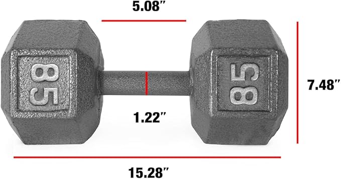 WF Athletic Supply Cast Iron Solid Hexagon Gray/Black Dumbbells, Strength Training Free Weights Set of 2 for Women and Men, Hand Weights Sold by Pairs, Multi-Select Size Options Available-StrideForce Fitness