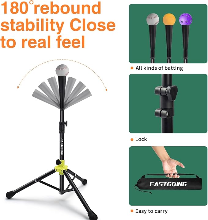 Eastgoing Heavy Duty Baseball and Softball Portable Travel Batting Tee with Baseball Ball Caddy.Easy Adjustable Height | Portable & Collapsible.Hitting Tee for Any Age Player Baseball-StrideForce Fitness