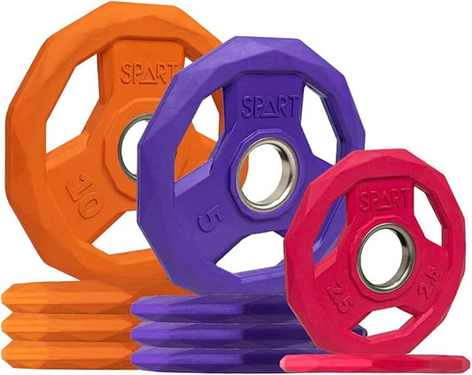 SPART Color Coded Weight Plate 2-Inch Rubber Coated Olympic Grip Plate for Barbell, Solid Cast Iron Weight Plates for Strength Training, Weightlifting, Crossfit, Home Gym, 2.5LB/5LB/10LB/25LB/35LB/45LB, Pair-StrideForce Fitness