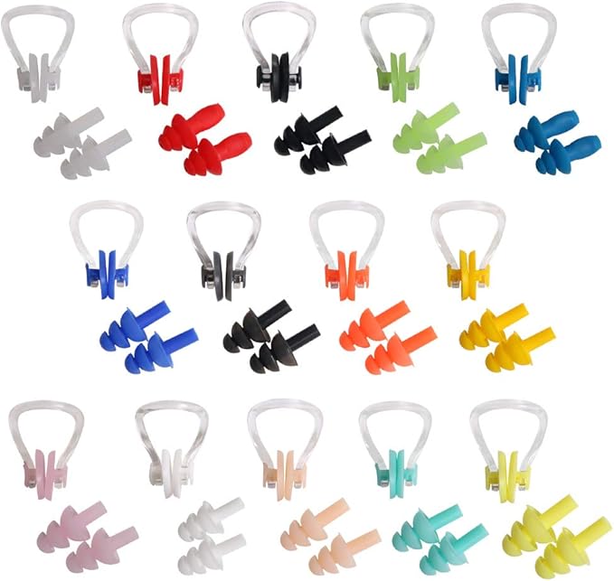 UPINS 14 Sets Silicone Nose Clips Waterproof Swimming Nose Plugs Earplugs for Adults Kids, Ear Nose Protector-StrideForce Fitness