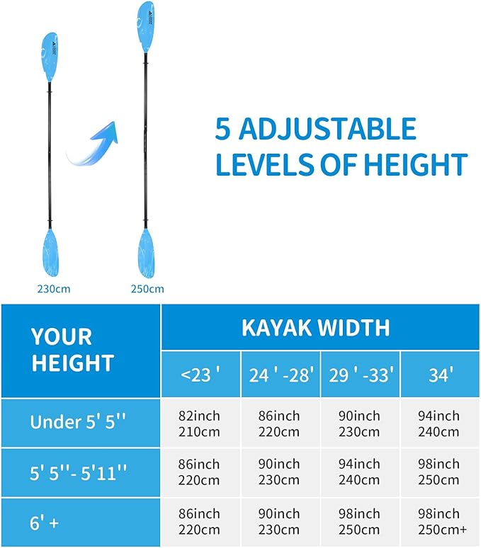 Adjustable Kayak Paddle Boat Oar: Kayak Canoe Paddles 90-98 inch/230-250cm - Aluminum Floating Kayaking Fishing Oars with Paddle Leash for Adults Youth-StrideForce Fitness