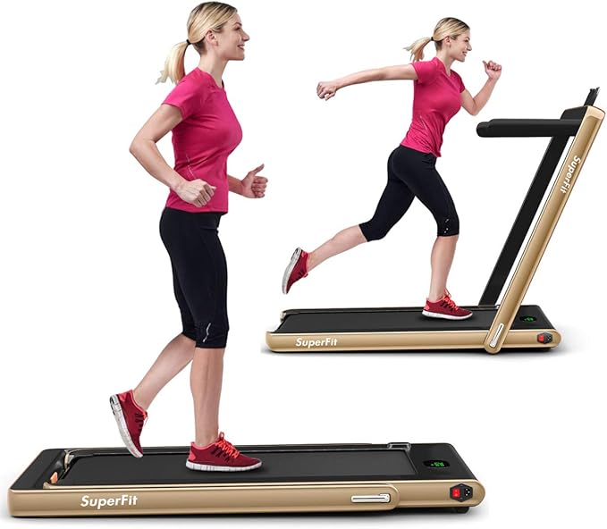 GYMAX Walking Pad, 2.25HP Foldable Treadmill with Smart App & Remote Control, Bluetooth LED Monitor, Small Spaces Compact Running Machine, Folding Portable Under Desk Treadmill for Home Office-StrideForce Fitness