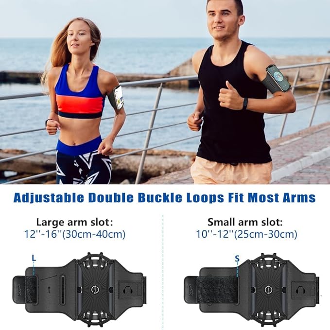 VUP Running Armband 360°Rotatable for iPhone 16/15/14/13/Pro Max/Pro/Mini/12/11/SE/Xs/XR/X/8/7/Plus, Fits All 4-6.7 Inch Smartphones, with Key Holder Phone Armband for Running Hiking Biking (Black)-StrideForce Fitness