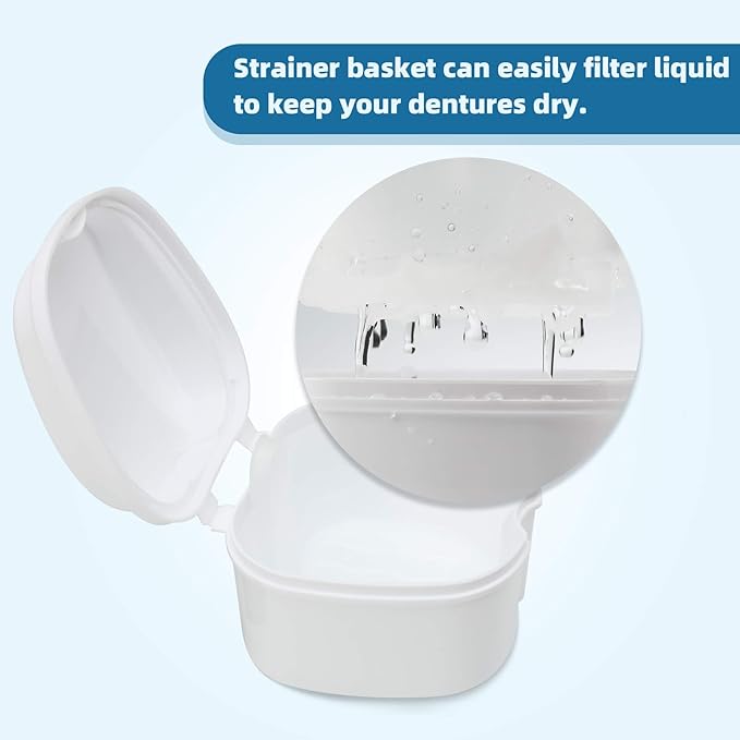 Annhua Dental Orthodontic Retainer Case Cleaning, Denture Cup Holder Case Travel, Denture Retainer Bath Box Storage Soaking Box