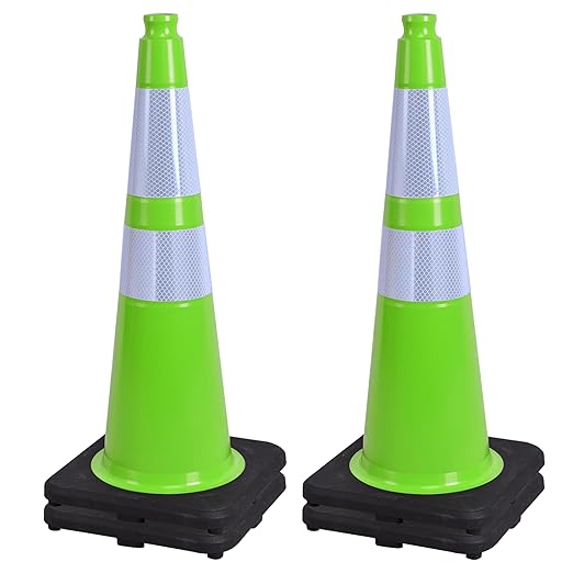 OrangeStar 28" Traffic Cones 4-Pack, Green Safety Cones with Reflective Collars, Weighted Rubber Base for Highway, Roadwork, Parking Lot Safety, Warehouse, Indoor & Outdoor Use-StrideForce Fitness