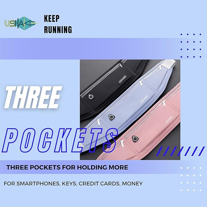 USHAKE Slim Running Belt, Workout Fanny Pack for Men Women,Exercise Waist Pack for Apple iPhone Holder, Runner Belt for Running Walking Cycling Camping Gym Dark Blue-StrideForce Fitness