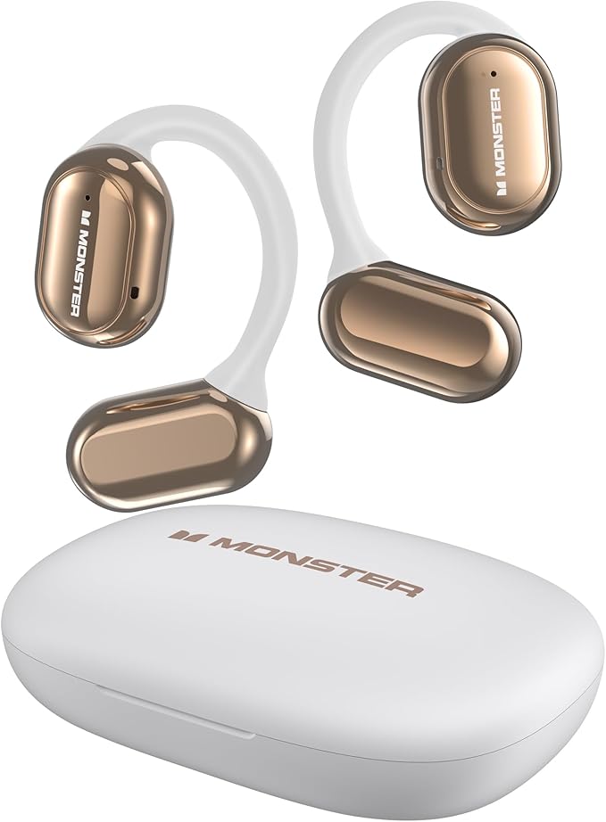 Monster Open Free AC100 Open Ear Headphones, Bluetooth 5.3 Wireless Headphones with Earhooks, Immersive Stereo Sound by Dual Large Driver, Clear Talk, 30H Playtime,Waterproof Sport Earbuds for Running-StrideForce Fitness