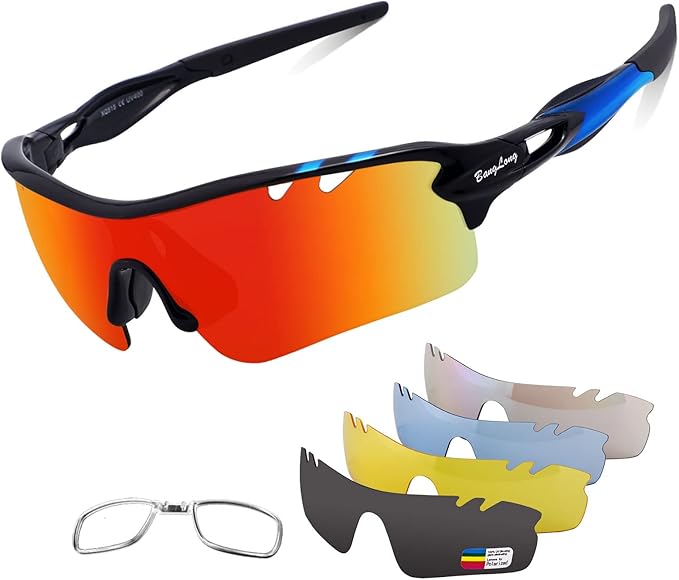 BangLong Polarized Sports Sunglasses Cycling Sun Glasses for Men Women with 5 Interchangeable Lenes for Running Baseball Golf-StrideForce Fitness
