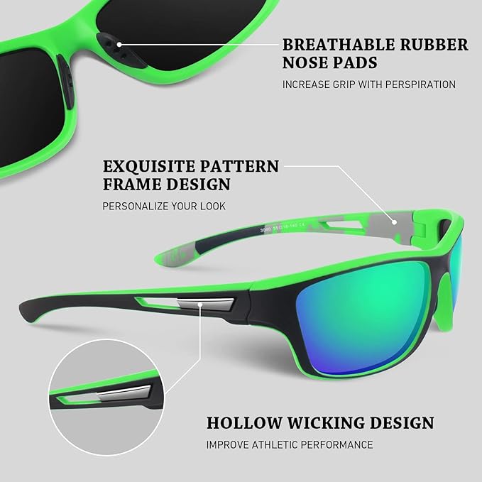 Polarized Sports Sunglasses for Men Women,Fishing Driving Rectangular Goggles UV400 Protection-StrideForce Fitness