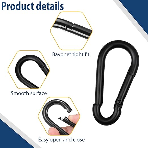 100Pcs 3" Heavy Duty Spring Snap Hook Carabiners, M8 5/16" Galvanized Steel Black Carabiner Clip, Quick Link Keychain for Hammock Swing Set Outdoor Travel Camping Fishing Hiking-StrideForce Fitness