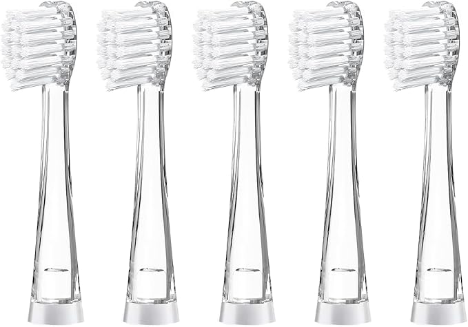 Teeteck 5 Pack Kids Toothbrush Replacement Heads Compatible with SEAGO SG513/SG977/SGEK6, DadaTech DT-K6/DT-BB1/DT-977, Brush-Baby WildOnes(Ages 18-36 Months/Transparent)