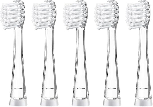 Teeteck 5 Pack Kids Toothbrush Replacement Heads Compatible with SEAGO SG513/SG977/SGEK6, DadaTech DT-K6/DT-BB1/DT-977, Brush-Baby WildOnes(Ages 18-36 Months/Transparent)
