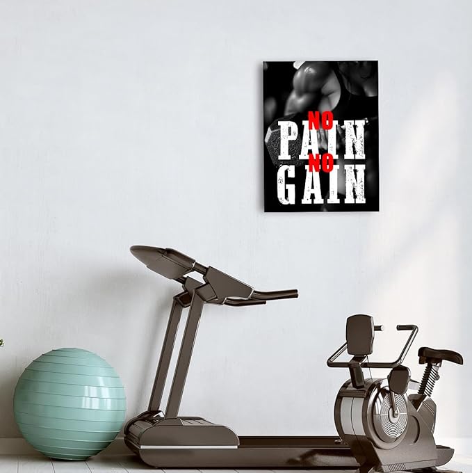 OTINGQD Inspirational Gym Wall Decor,Fitness Quotes Wall Art,No Pain No Gain Canvas Wall Decor for Home Gym-StrideForce Fitness