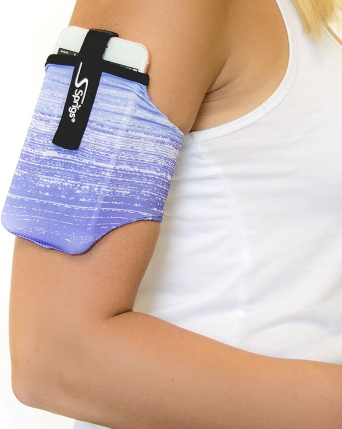 Sprigs Phone Armband Sleeve for iPhone 14, 13, 12, 11, X Galaxy Z, S22, S21, S20 Google Pixel 7, 6, 5. The Lightest & Most Comfortable Running Armband, Stretches to Fit All Phones with Case for Women & Men-StrideForce Fitness