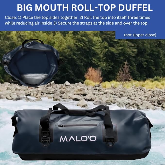 Malo'o Waterproof Dry Bag Duffel 40L/60L/100L, Roll Top Duffel Keeps Gear Dry for Kayaking, Rafting, Boating, Swimming, Camping, Hiking, Beach, Fishing - Internal & External Pockets and Molle Loops-StrideForce Fitness
