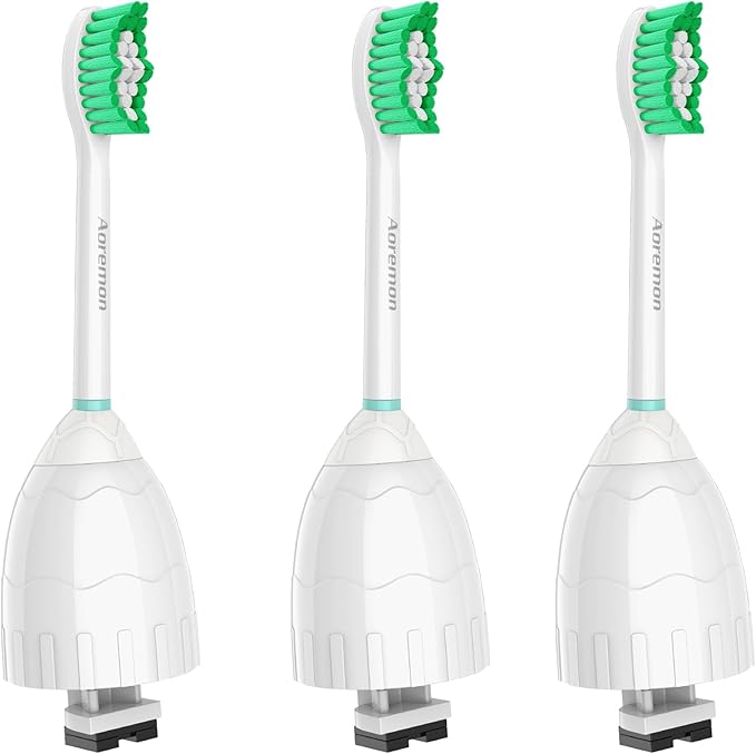 Aoremon Toothbrush Replacement Heads Compatible with Philips Sonicare E-Series Essence Xtreme Elite Advance CleanCare Screw-on Electric Toothbrush Handle Head Come with Hygienic Caps, 3 Count, Green