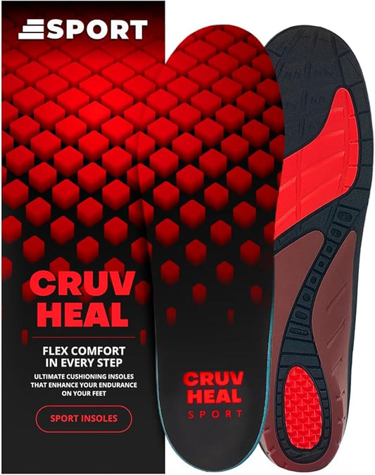 Flex Fit Sport Insoles - Medium Arch Support Inserts - Running Insoles for Sneackers - Shoe Inserts for Men and Women (Red, XS)-StrideForce Fitness