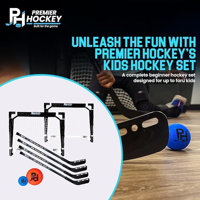 Premier Sports - Kids Hockey Set – (4) Sticks, (2) Mini Goals, (1) Foam & (1) Standard Balls – Complete Beginner Set for Ages 3-9-StrideForce Fitness