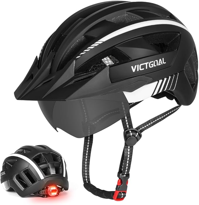 VICTGOAL Bike Helmet for Men Women with Led Light Detachable Magnetic Goggles Removable Sun Visor Mountain & Road Bicycle Helmets Adjustable Size Adult Cycling Helmets-StrideForce Fitness