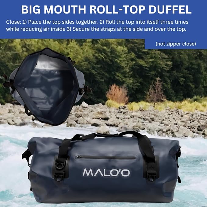 Malo'o Waterproof Dry Bag Duffel 40L/60L/100L, Roll Top Duffel Keeps Gear Dry for Kayaking, Rafting, Boating, Swimming, Camping, Hiking, Beach, Fishing - Internal & External Pockets and Molle Loops-StrideForce Fitness