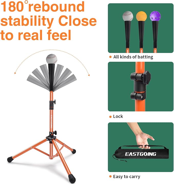 Eastgoing Heavy Duty Baseball and Softball Portable Travel Batting Tee.Adjustable Height|Portable|Collapsible. Baseball Hitting Tee for Any Age Player Practice-StrideForce Fitness